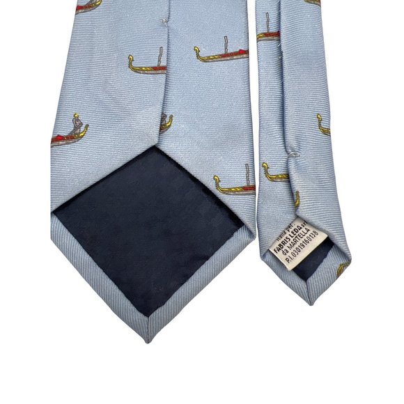 Fabris Venezia Neck Tie Mens 100% Silk Blue Gondola Venetian Boat Made In Italy - Picture 4 of 6